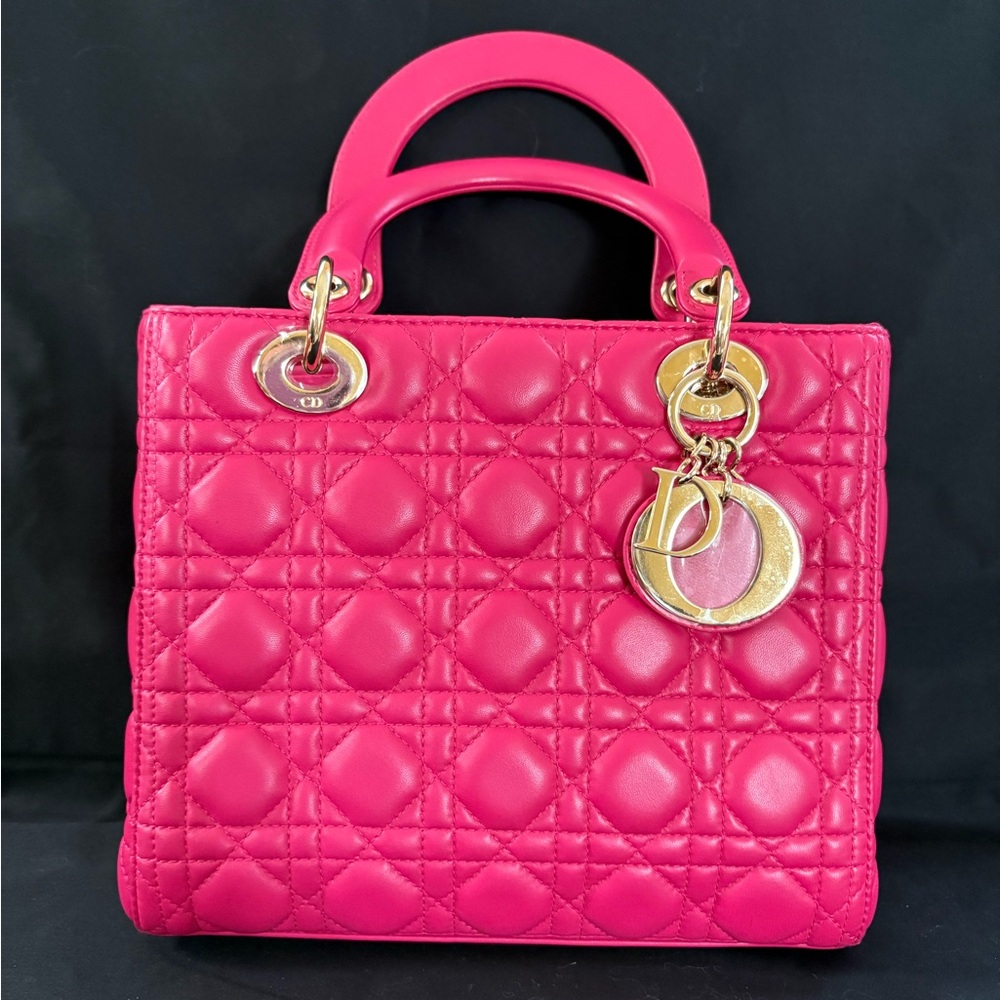 Christian Dior Hot Pink Quilted Lady Dior Top Handle Satchel Medium